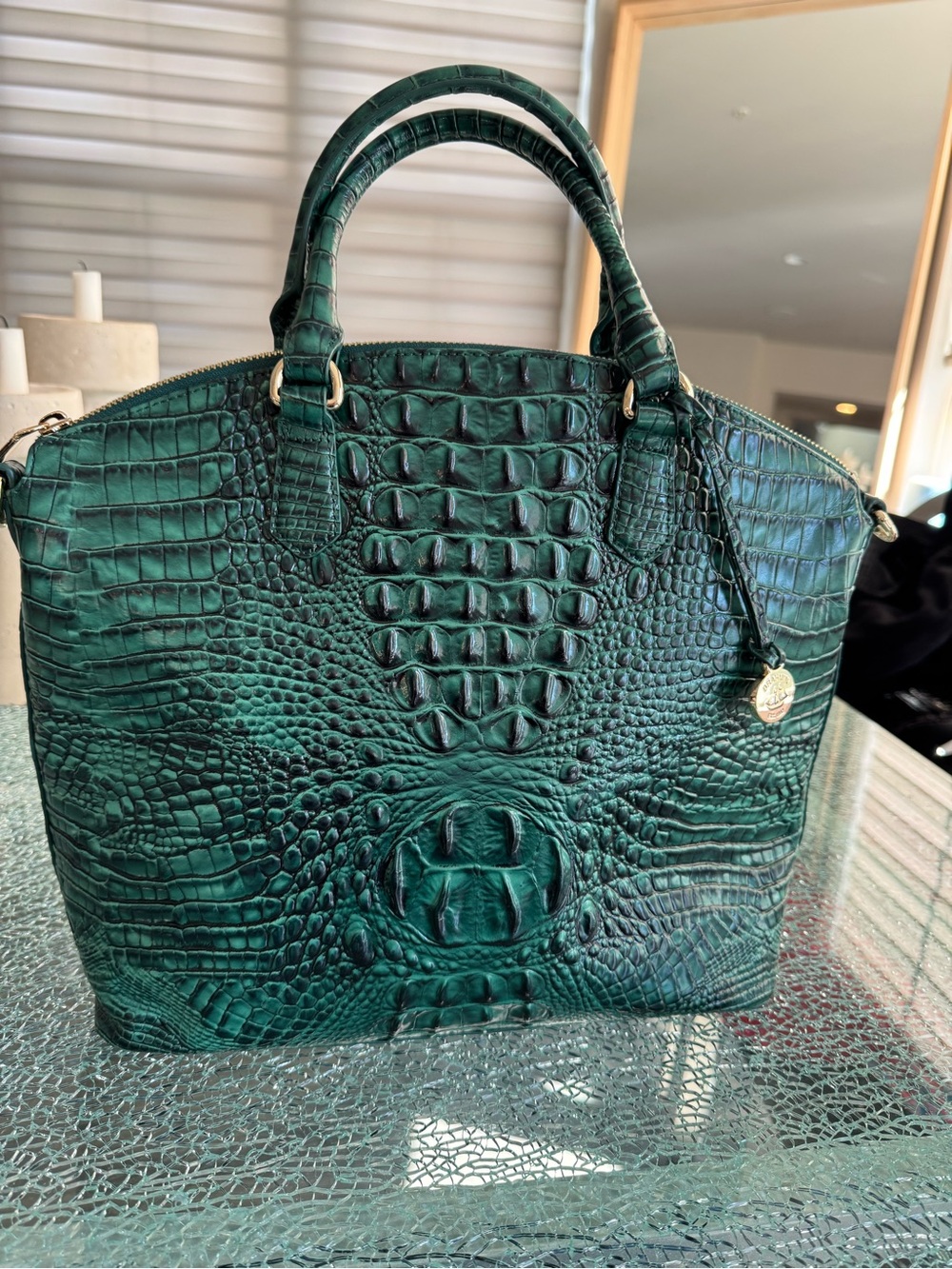 Brahmin Green Croc-Embossed Tote Bag - Designer Style